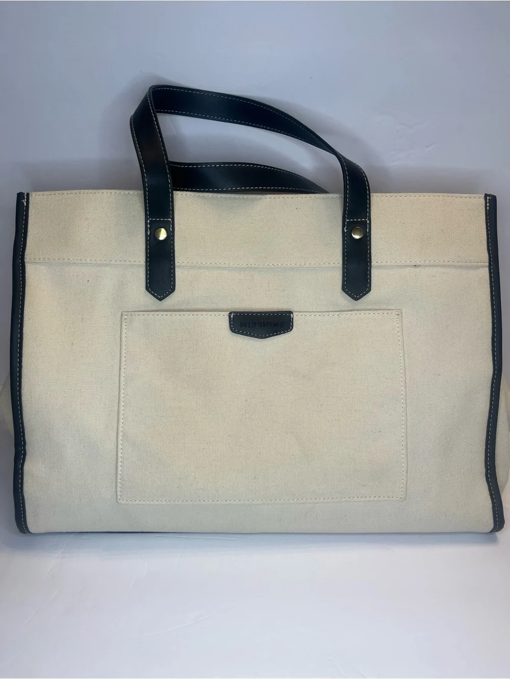 Missnine Canvas Tote Laptop Bag with Black Trim - Neutral